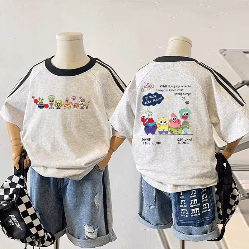 海绵宝宝童装短袖男童女童纯棉上衣夏季儿童卡通半袖宝宝动漫T恤