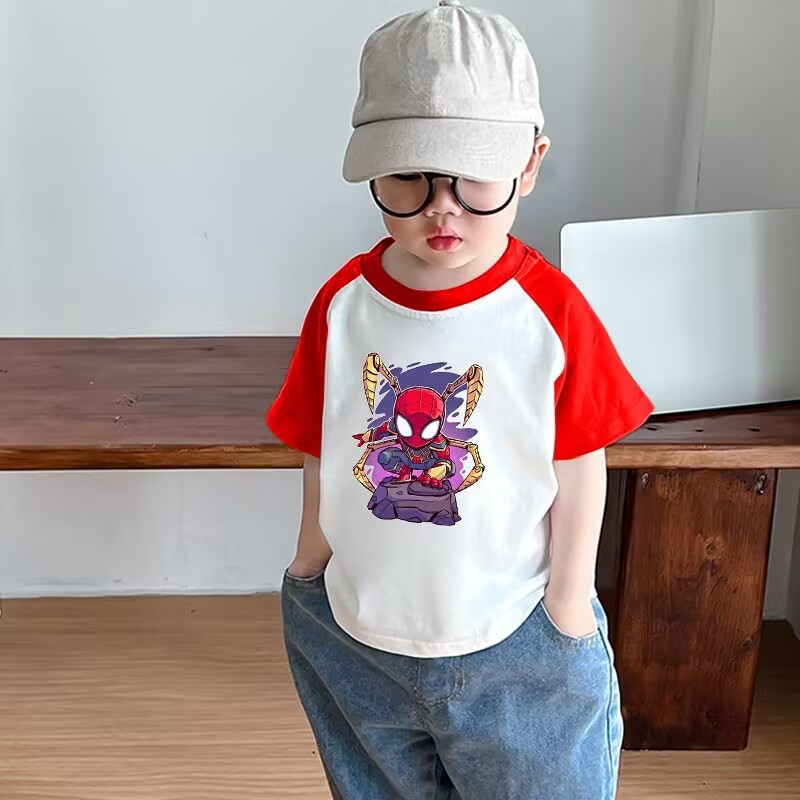 ins儿童蜘蛛侠半袖纯棉宝宝卡通T恤2025夏季新款男童女童动漫短袖