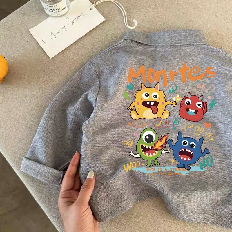 儿童小怪兽polo衫长袖宝宝纯棉T恤春秋男童女童卡通打底衫上衣潮