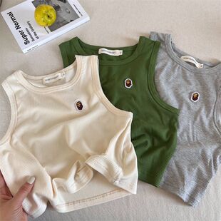 儿童宝宝刺绣猿猴背心薄款2026夏季新款男童女童日系无袖T恤纯棉