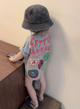 儿童夏季短袖上衣2025新款韩版女宝宝大版形T恤女孩子宽松连衣裙