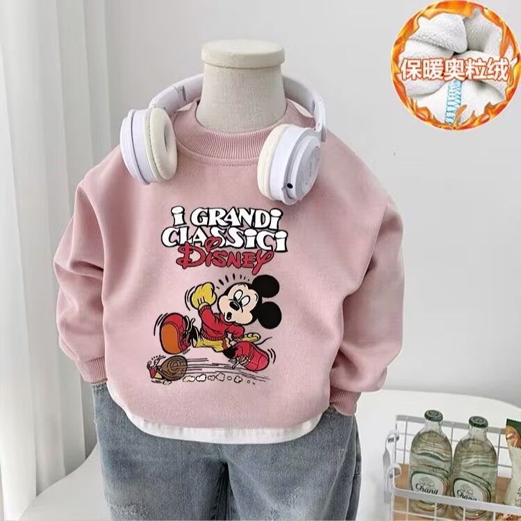 儿童米奇加绒卫衣宝宝卡通加厚长袖秋冬男童女童动漫保暖上衣新款