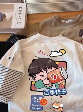 儿童百事可乐长袖宝宝纯棉T恤2025春秋新款男女童卡通打底衫上衣