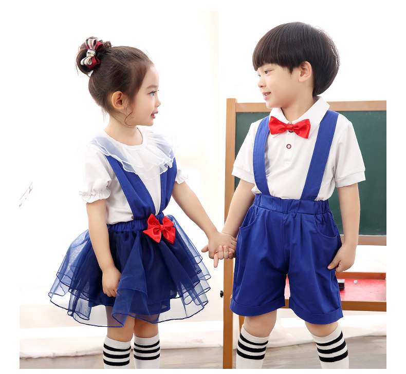 我们刚上一年级舞蹈服装儿童合唱演出服幼儿园小班男女生背带毕业