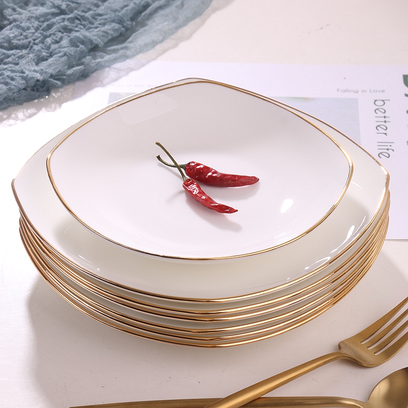 金边骨瓷餐具四方形深盘