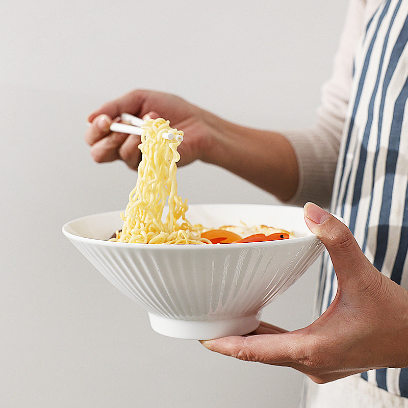 8寸大号斗笠面碗纯白色骨瓷大碗