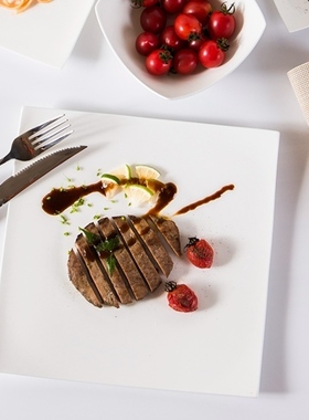 创意家用白色骨瓷西餐盘牛扒餐具意大利面盘子牛排盘刀叉碟子套装