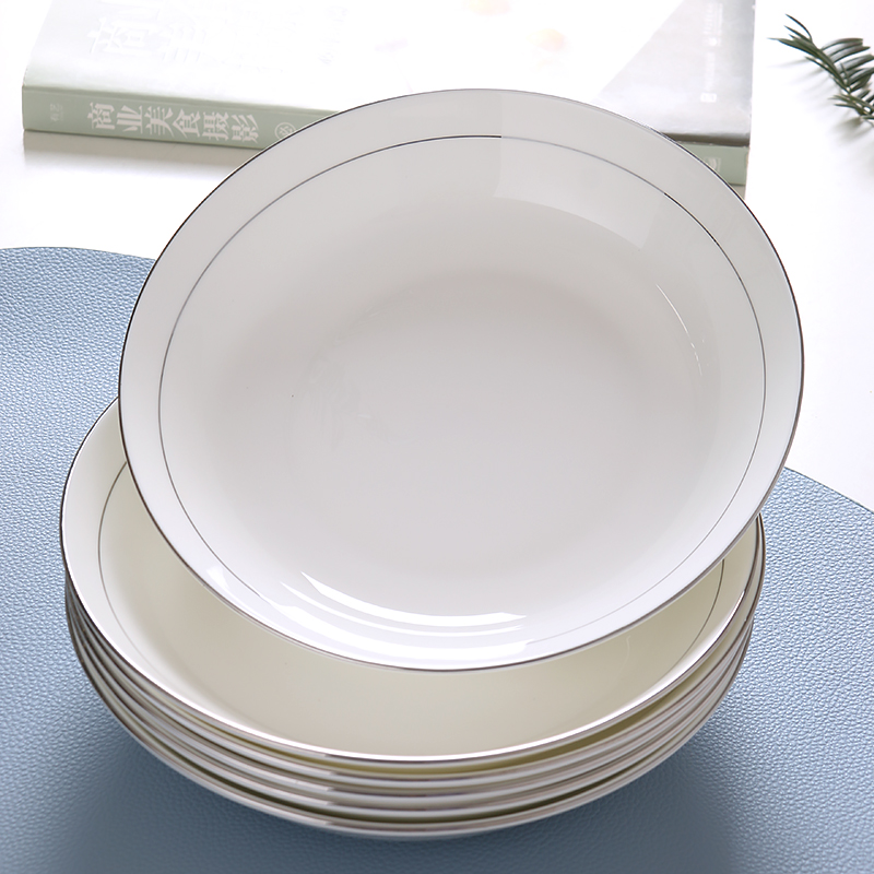 简约家用碟子白金边陶瓷套装菜盘