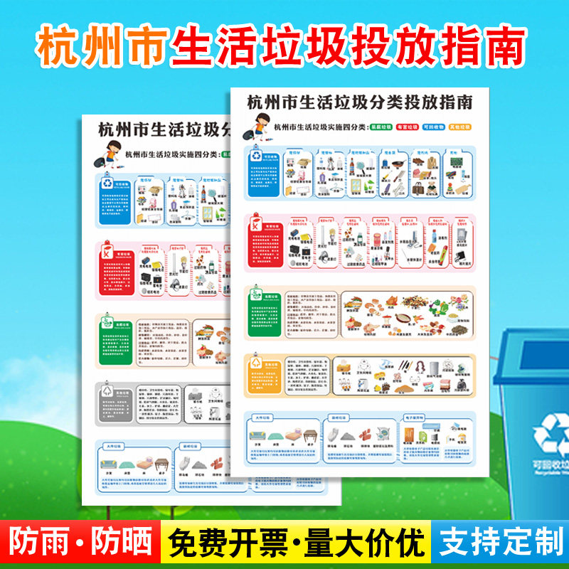 杭州市生活垃圾分类投放指南标识贴简化细分表易腐有害可回收物垃圾