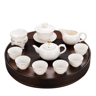 家用整套功夫茶具陶瓷简约盖碗喝茶壶茶杯 德化白瓷羊脂玉茶具套装