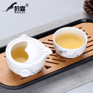 快客杯一壶二杯便携式 陶瓷功夫茶杯旅行茶具套装 德化白瓷茶具中式