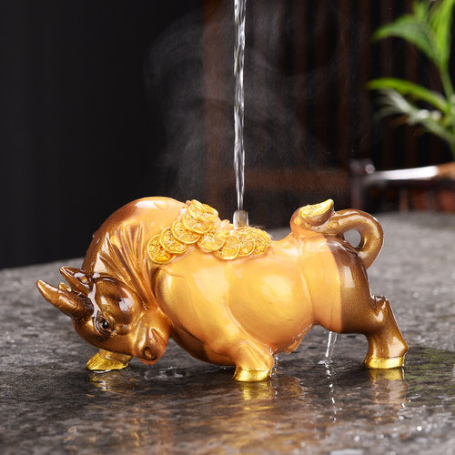 变色茶宠水牛转乾坤小摆件精品可养茶具茶桌茶台茶艺装潢饰品摆设