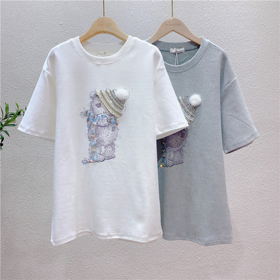 宽松休闲印花水钻磨毛短袖