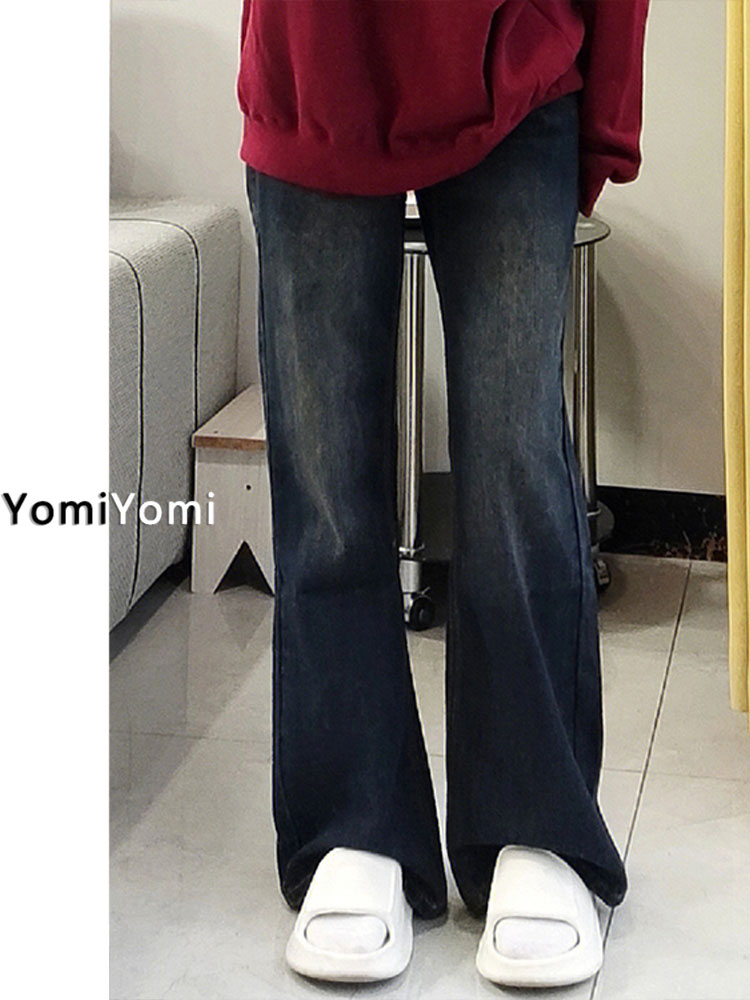 美式复古高级感阔腿牛仔裤女春秋