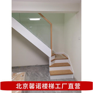北京实木楼梯覆式阁楼公寓loft楼梯玻璃护栏网红楼梯北京楼梯定制