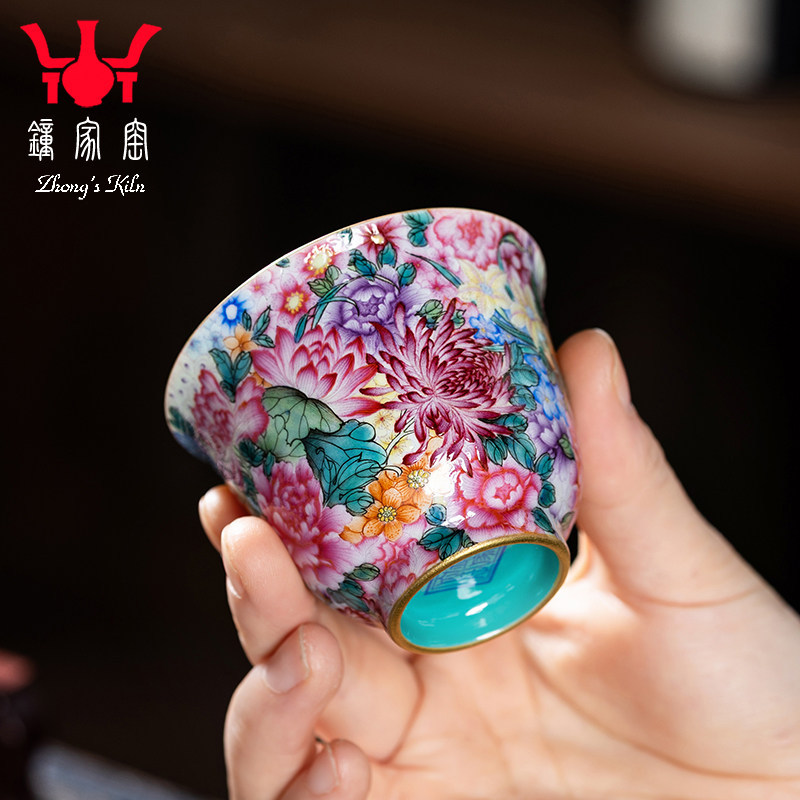 钟家窑陶瓷茶杯景德镇高档手工手绘珐琅彩描金万花小号主人杯茶器,餐饮具,茶杯,淘宝优惠券,粉丝福利购,淘宝优惠卷