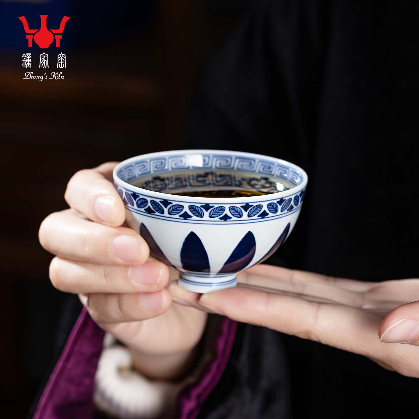 钟家窑柴窑青花品茗杯 景德镇陶瓷手绘仿明永乐鸡心杯小号一口杯