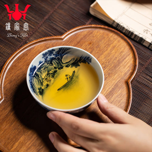 主人杯单杯钟家窑柴窑青花山水