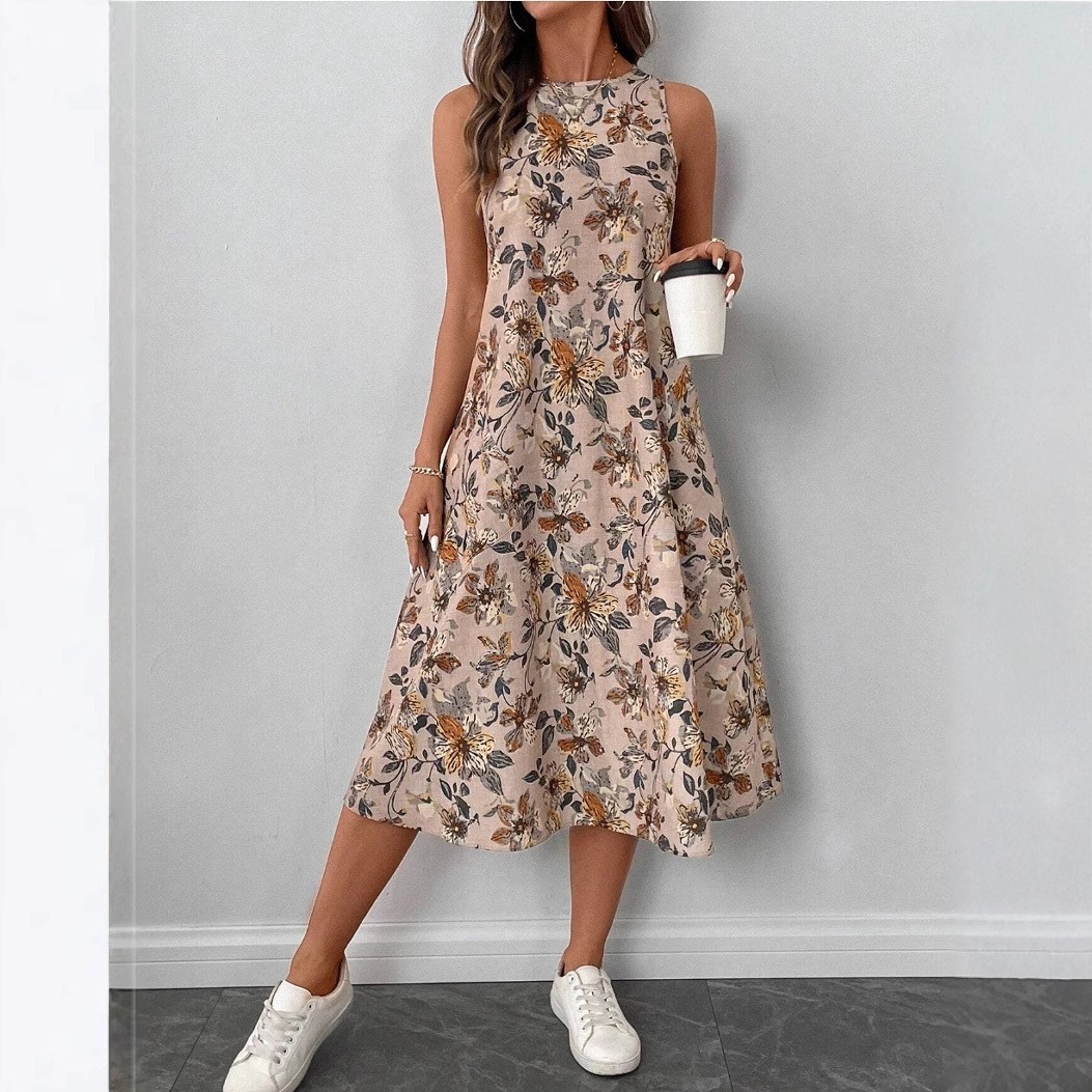印花无袖连衣裙女夏日绝美