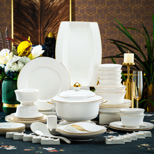 碗碟套装家用欧式景德镇陶瓷餐具轻奢金边碗盘筷碗碟高档骨瓷组合