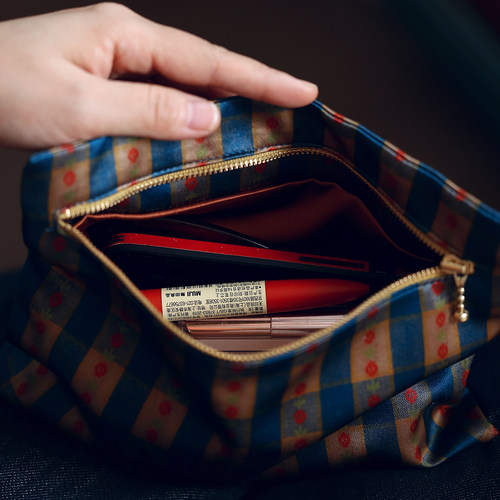 新中式蓝条纹格子包包