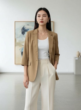 YAOLY姚领通勤风七分袖西装女春夏单排扣840H10544