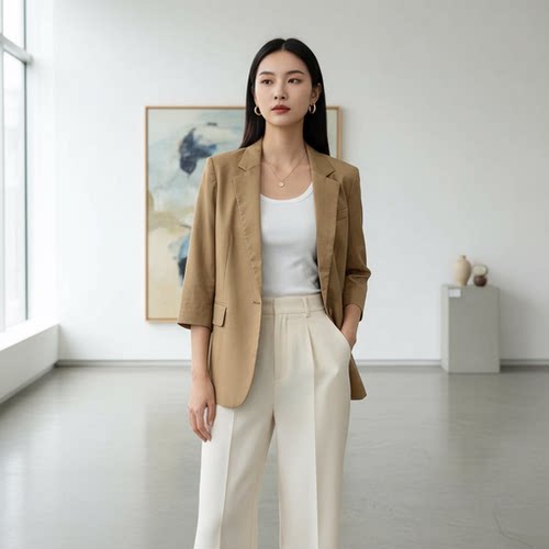 姚领通勤七分袖单排扣女西装