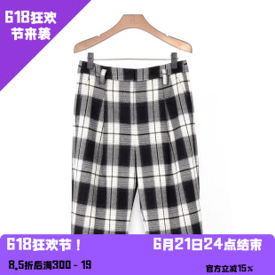 YAOLY姚领商场裤子淑女直筒裤格子休闲829H40632