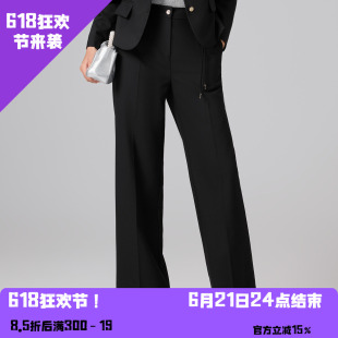 YAOLY姚领黑色女裤子高弹口袋拉链阔腿裤829K30932