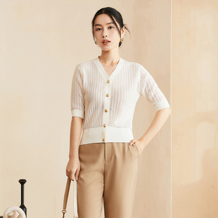 姚领YAOLY2025夏米白开襟针织892M23523