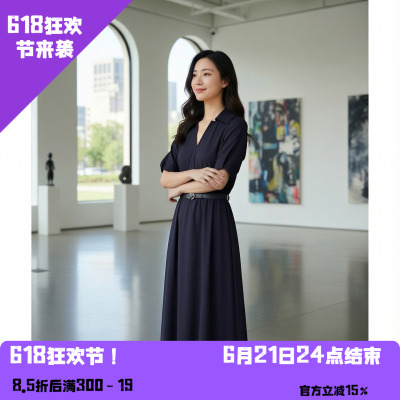 YAOLY姚领连衣裙V领上衣夏季新款蓝色854H22703