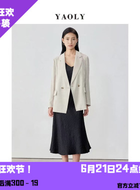 YAOLY姚领高级通勤黑色西装外套女双排扣840K10703
