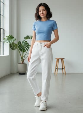 YAOLY姚领极简风白色高腰阔腿裤女百搭垂815H23211