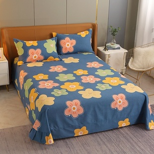 花朵田园纯棉加厚磨毛床单全棉鹅黄杏黄浅桔草绿宝蓝色被单单双人