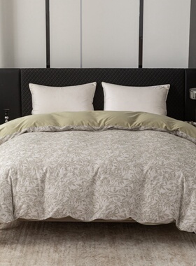 小清新全棉磨毛被套单件田园叶子浅绿草绿色纯棉AB版被罩1米5单人