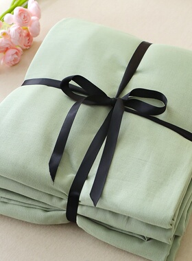 薄荷绿纯色A类全棉双层纱四件套青草绿色纯棉床上用品套件1.21.5m