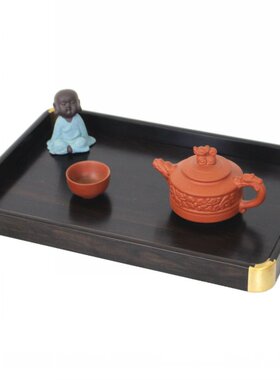 红木都承盘文盘黑檀木托盘实木酸枝木镶铜茶盘木头果盘木质托盘