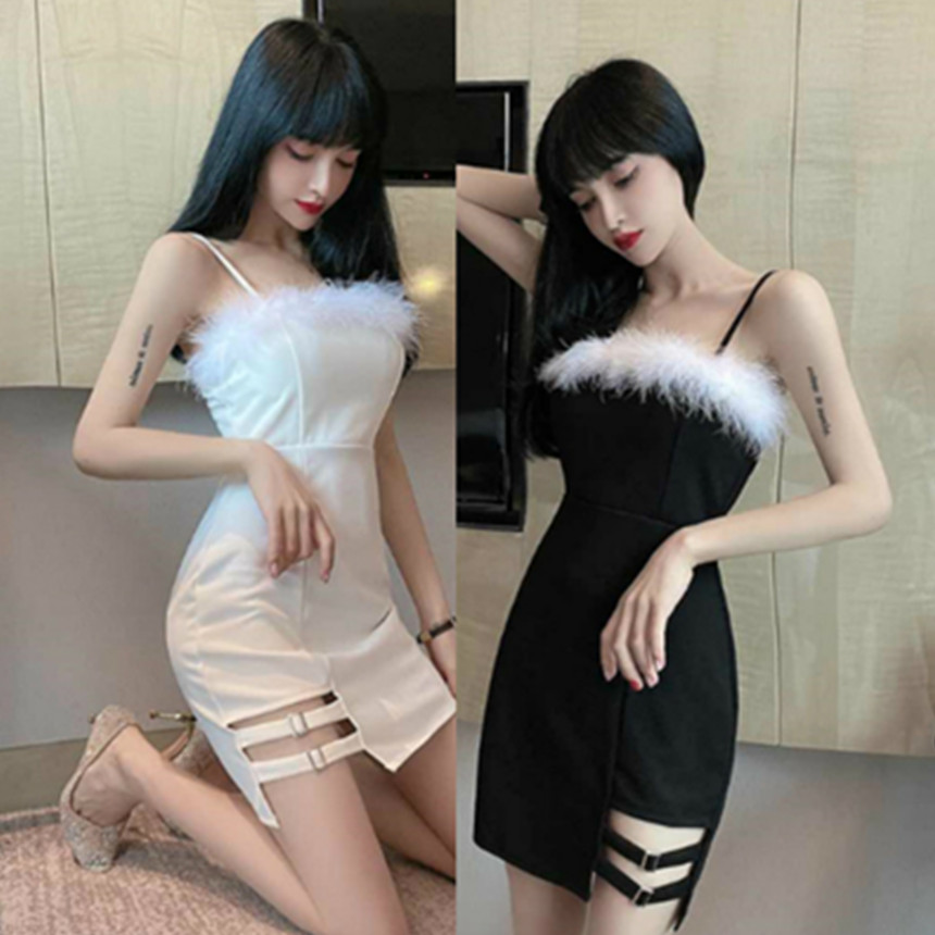甜美可爱yy网络主播衣服装性感吊带毛毛抹胸超短裙夜店公主连衣裙