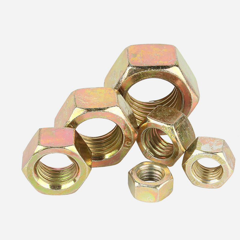 8.8级镀彩锌六角螺母黄锌锁紧螺帽大全M2M3M4M5M6M8M10M12M14-M24