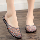 时尚 镂空软防臭平跟洗澡浴室防滑托鞋 外穿水晶拖鞋 女透明凉拖女式