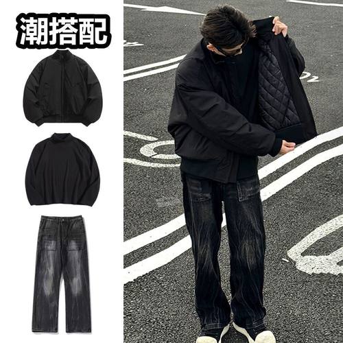 美式飞行夹克棉服男生冬季穿搭一整套痞帅短款工装外套夹棉棒球服