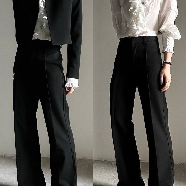 设计感宫廷风衬衫配质感西裤直筒微喇裤显瘦男女中性风松紧腰长裤