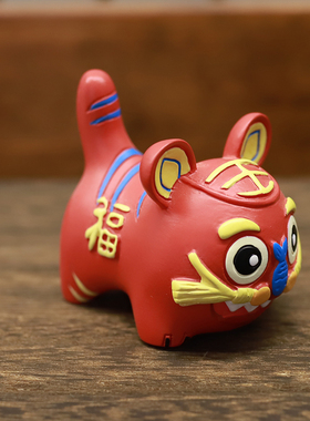 多多鱼原创布老虎糖画红色茶叶罐醒狮冰箱贴立体仿真创意装饰礼物