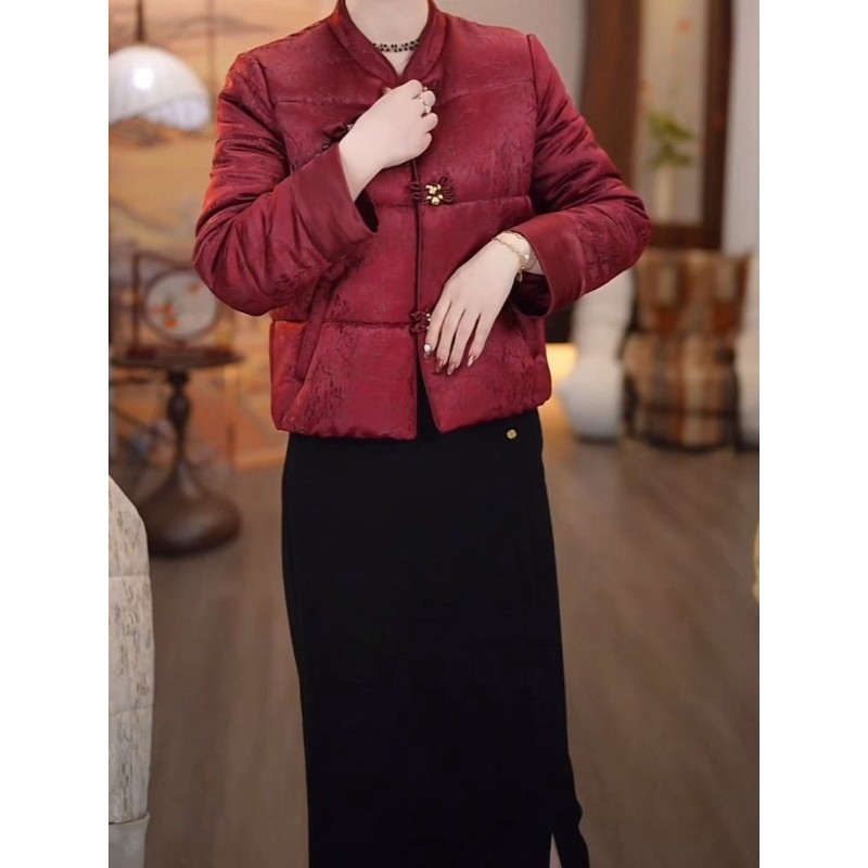 夹棉加厚新中式丝缎棉衣两件套2025冬新款气质保暖外套半身裙套装