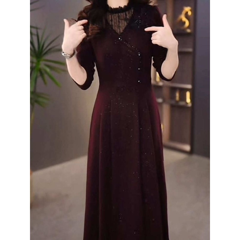 加厚磨毛精纺优雅连衣裙2025冬季新款时尚气质修身显瘦中长款裙子