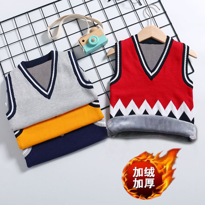 韩版加绒秋冬男童针织背心马甲