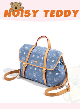 NOISY TEDDY嘻闹泰迪可爱印花牛仔双肩包女通勤手提包百搭双肩包