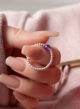 s925纯银戒指简约百搭女天然水晶