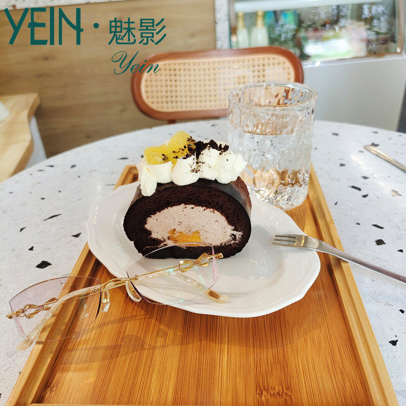 韩国魅影眼镜CM8519超轻无框镶钻眼镜近视钻石切边手工定制正品女