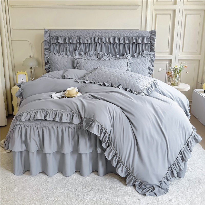 公主风夹棉床裙款四件套加厚床罩床头罩五件套花边被套床单盖枕套